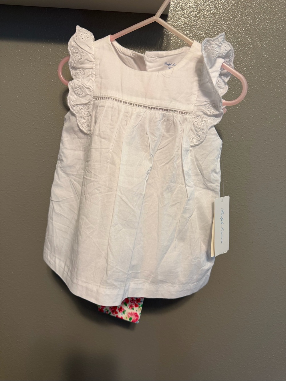 Ralph Lauren White Eyelet Ruffle-Sleeve Kids Top
